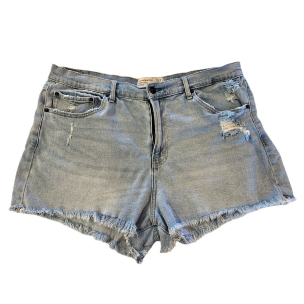 Abercrombie & Fitch Women’s High Rise Denim Shorts Fringe Fray Distressed 16 33